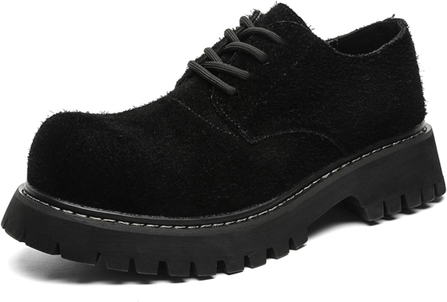 

Мужские замшевые оксфорды с круглым носком на массивной платформе, классические современные с шнуровкой, с рифленой подошвой, нескользящие, для делового и формального офисного стиля Nxnbhsl, черный