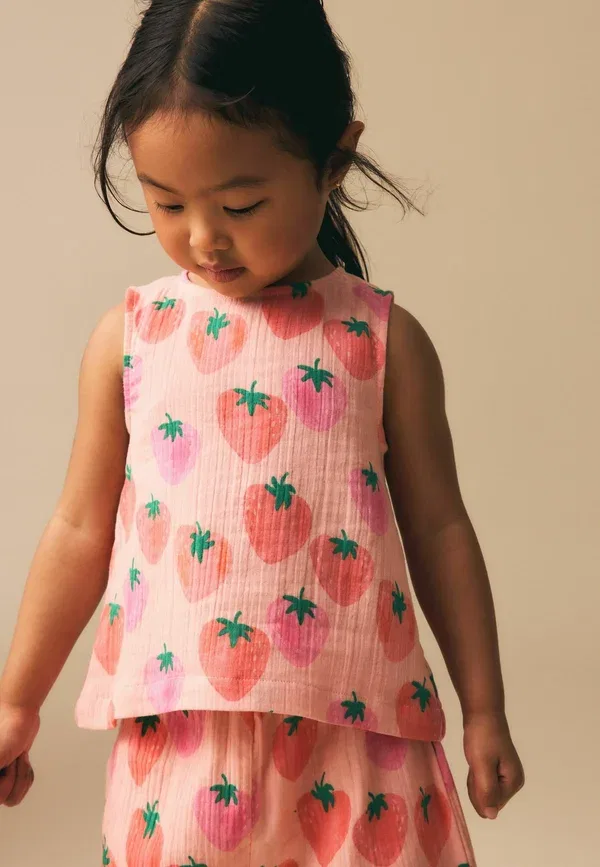 Комплект из топа и брюк, хлопок, Regular fit - top & trousers set - trousers, Next, Pink Strawberry Print, розовый — фото 3