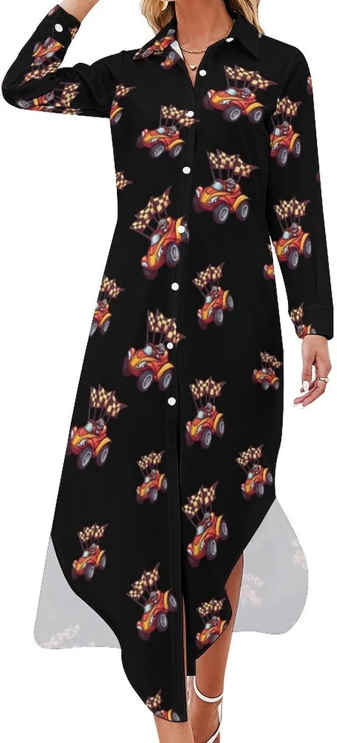 Женское платье-рубашка с гоночными автомобилями, Long Sleeve, Style