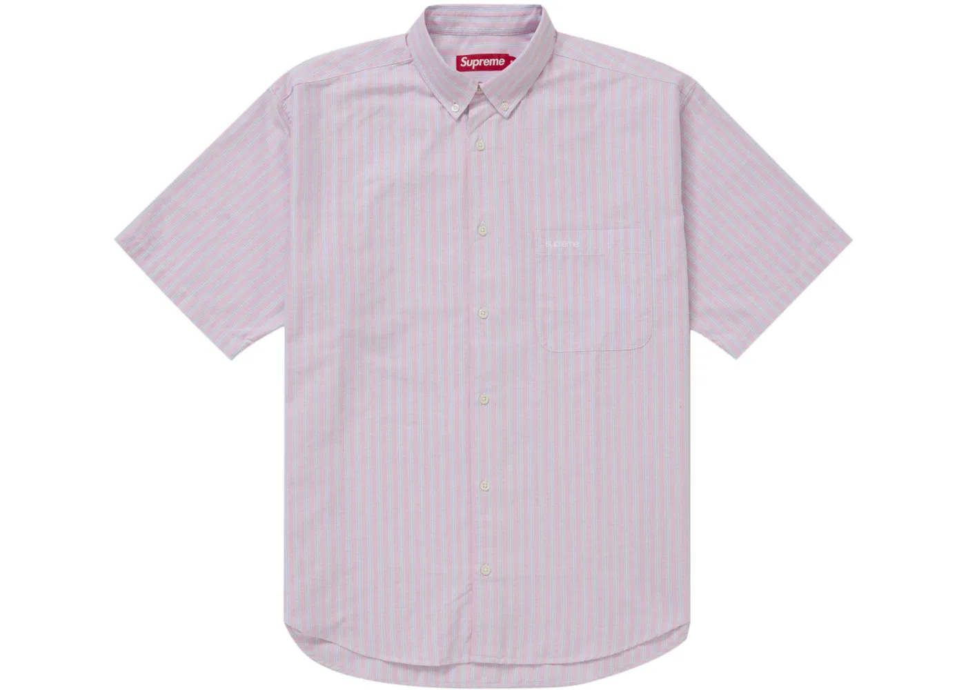 Мужская рубашка оксфорд свободного кроя с коротким рукавом Supreme, Pink Stripe