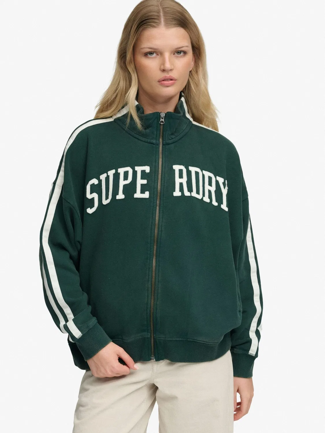 Толстовка Athletic Essentials Appliqué Loose Zip Track Top Superdry, зеленый