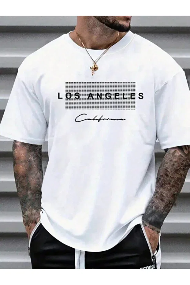Детская футболка с принтом Unisex men/women colorful los angeles custom printed oversize cotton crew neck t-shirt Revasser, White