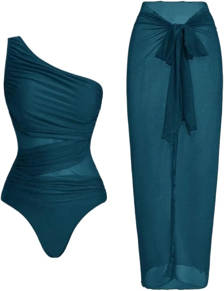 Женский монокини с вырезами и драпировкой, Teal Blue