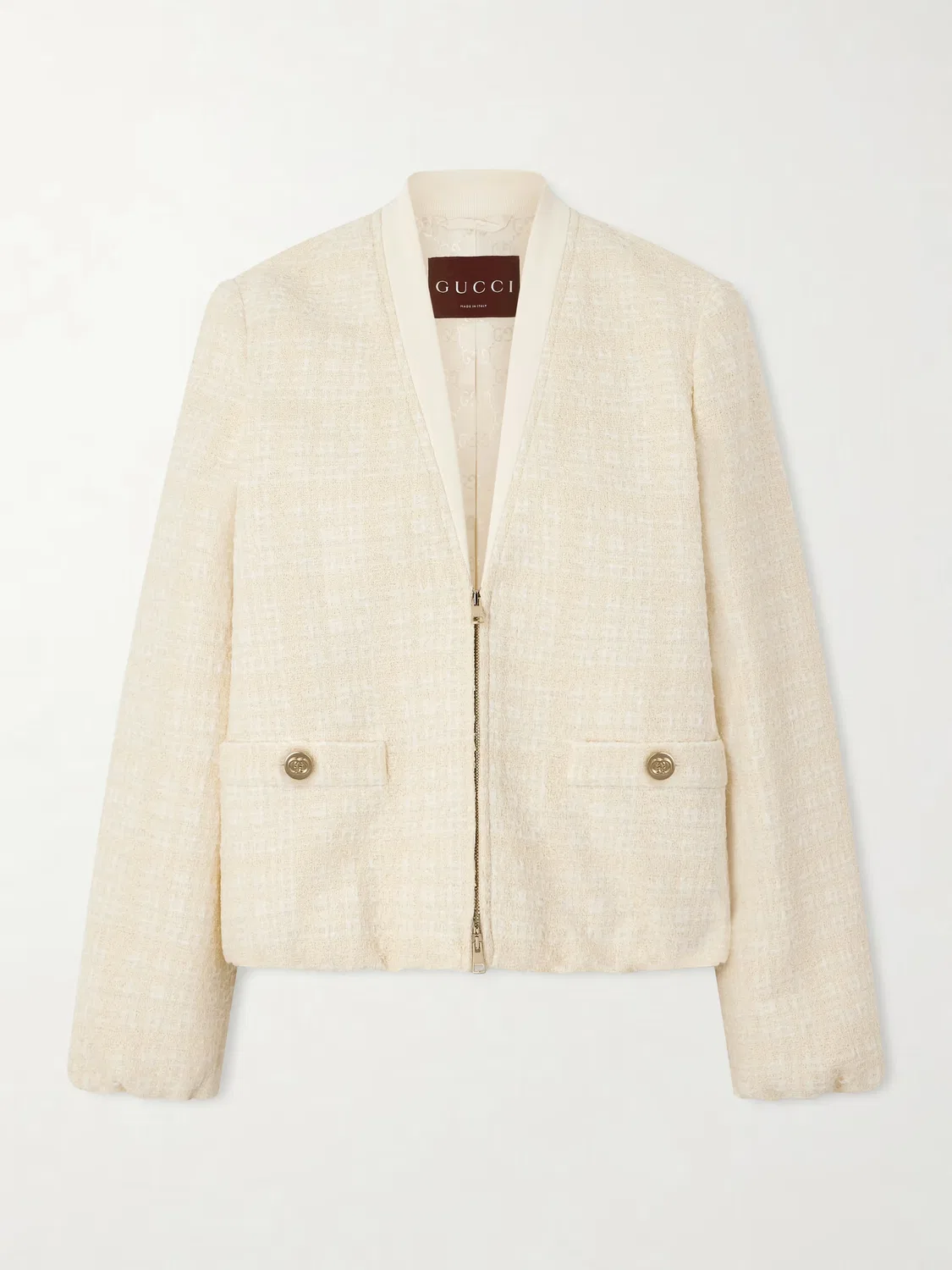 Куртка Gucci из букле из смесовой хлопковой ткани, с эластичным поясом, слоновая кость