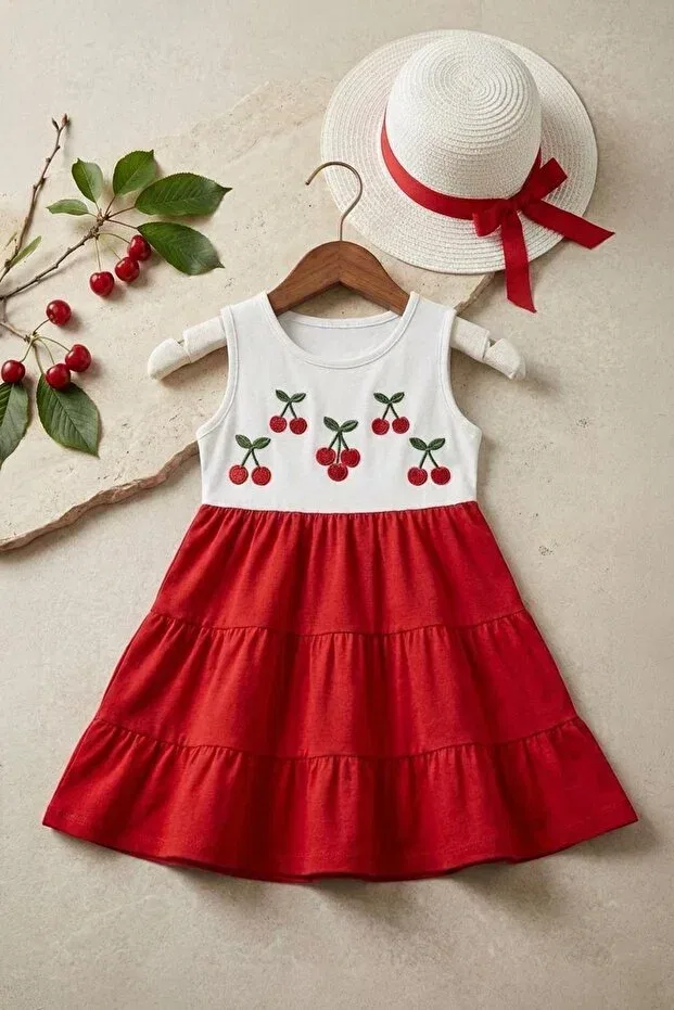 Детское платье для девочек с вышивкой Perendi, White-Red