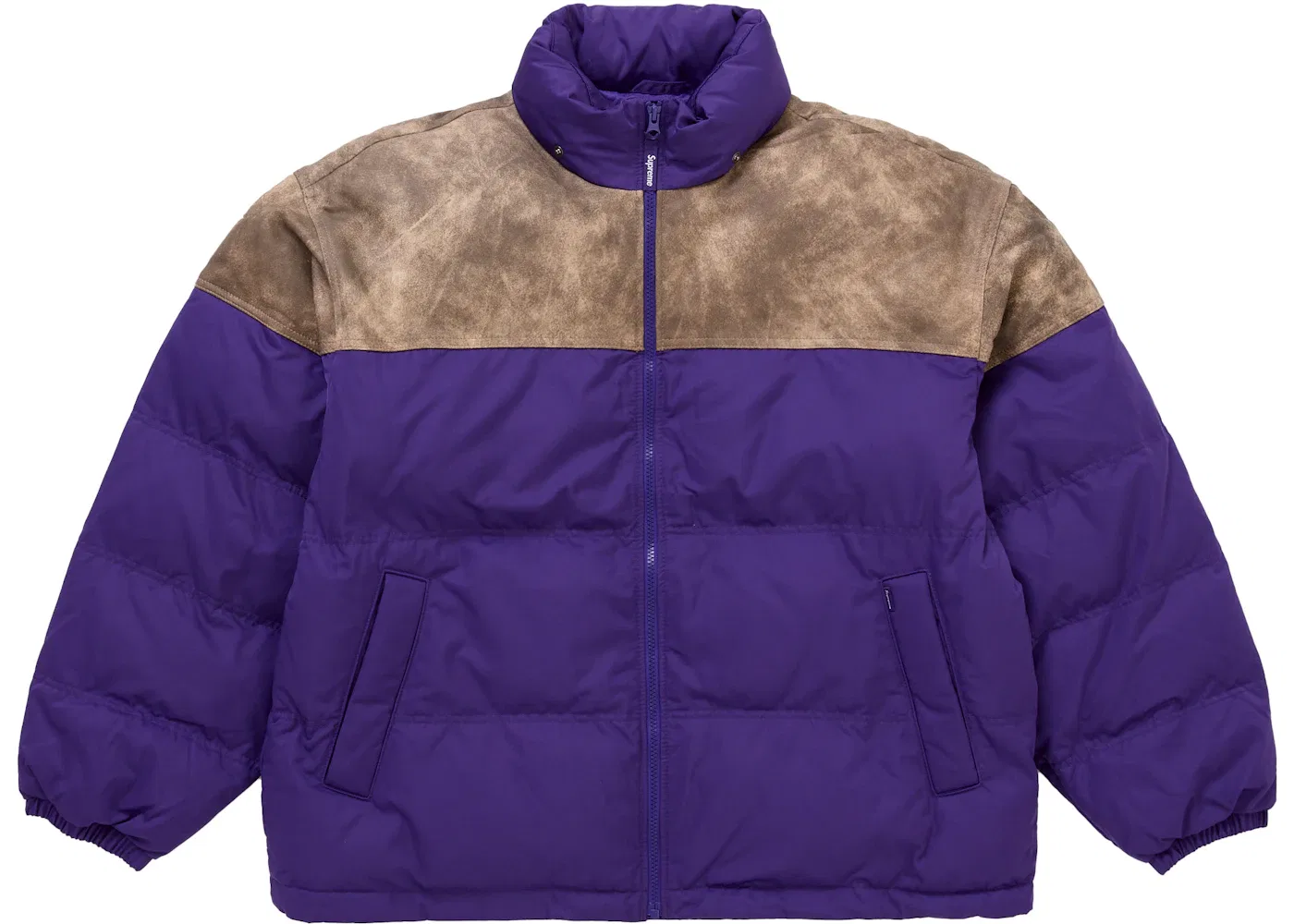 Мужская куртка-пуховик с кожаным ярмом Supreme, Purple — фото 4