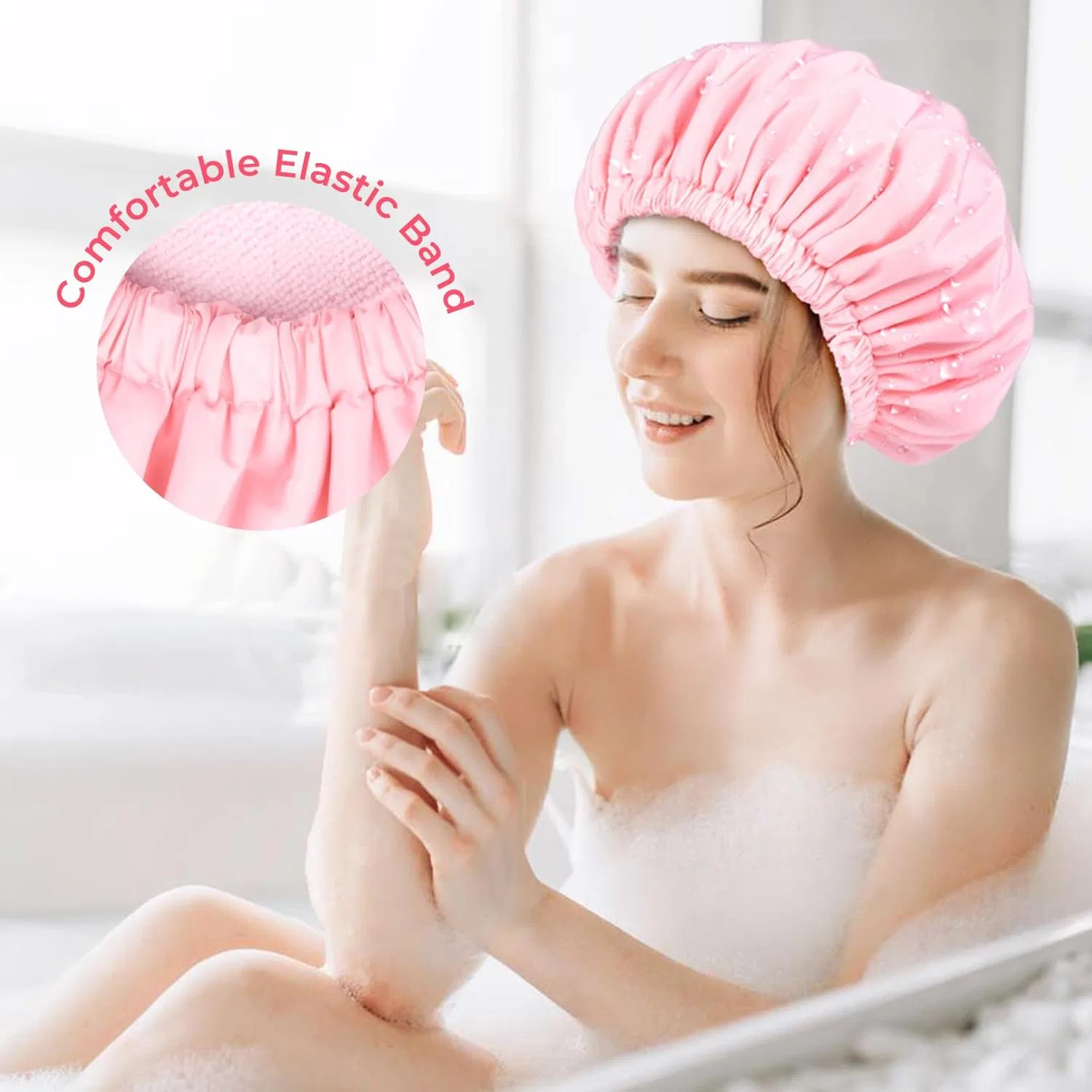 Шапочка для душа с подкладкой из махровой ткани, Aileam, Large, Pink — фото 4