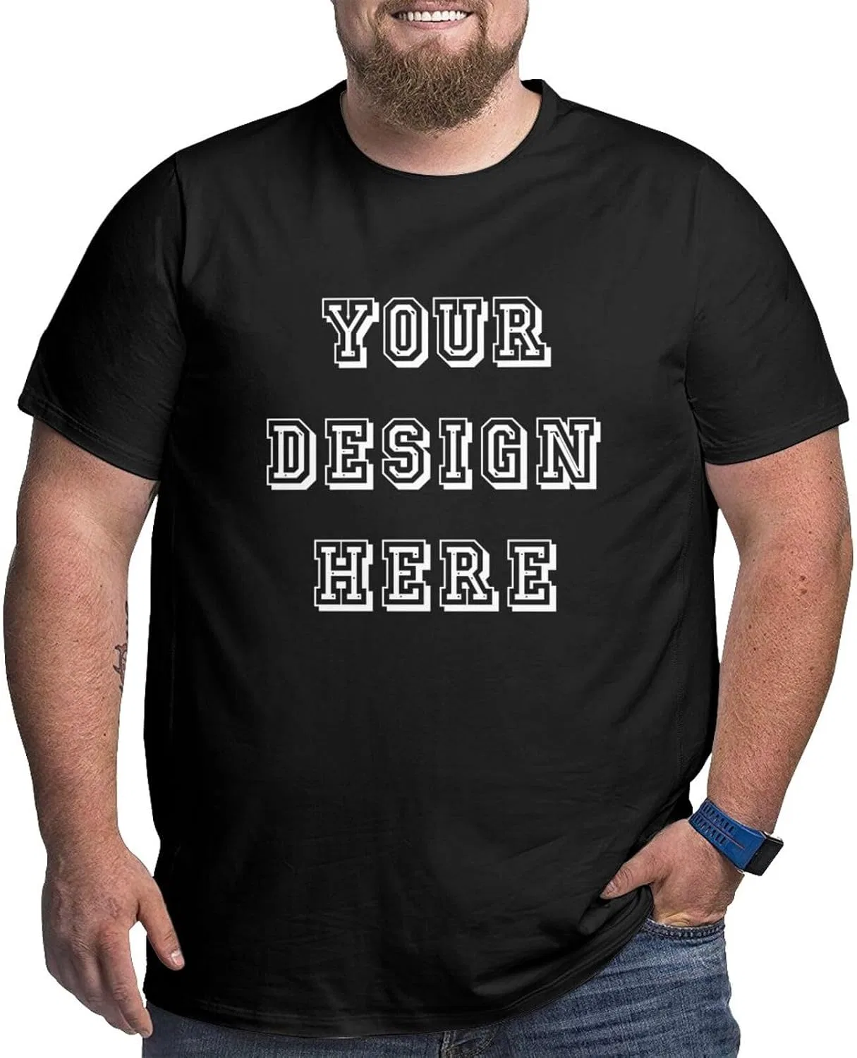 Мужская свободная футболка с круглым вырезом Custom Big T Shirts for Men, Black