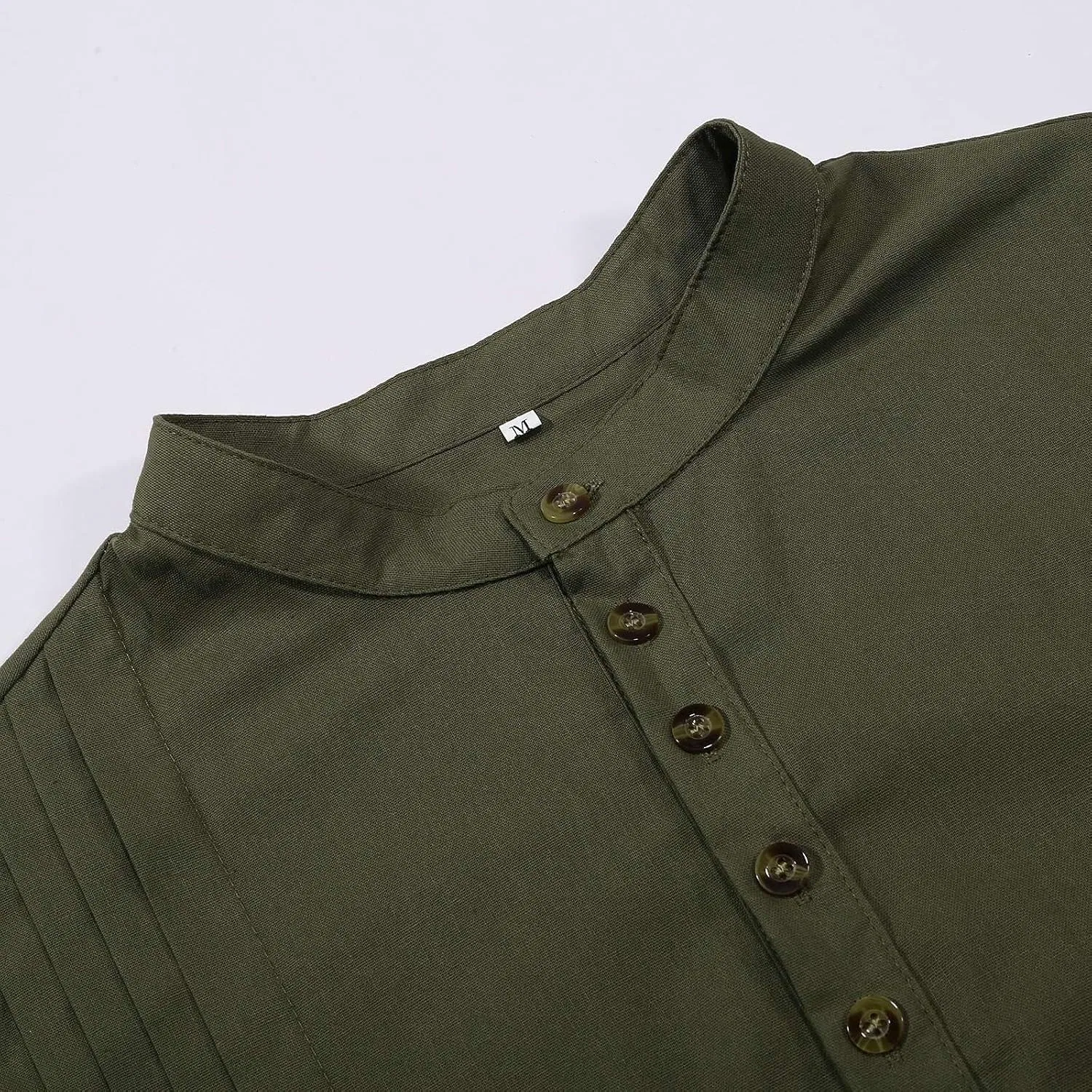 Мужская рубашка-туника с длинным рукавом, Stand Collar Pleated, зелёный — фото 4