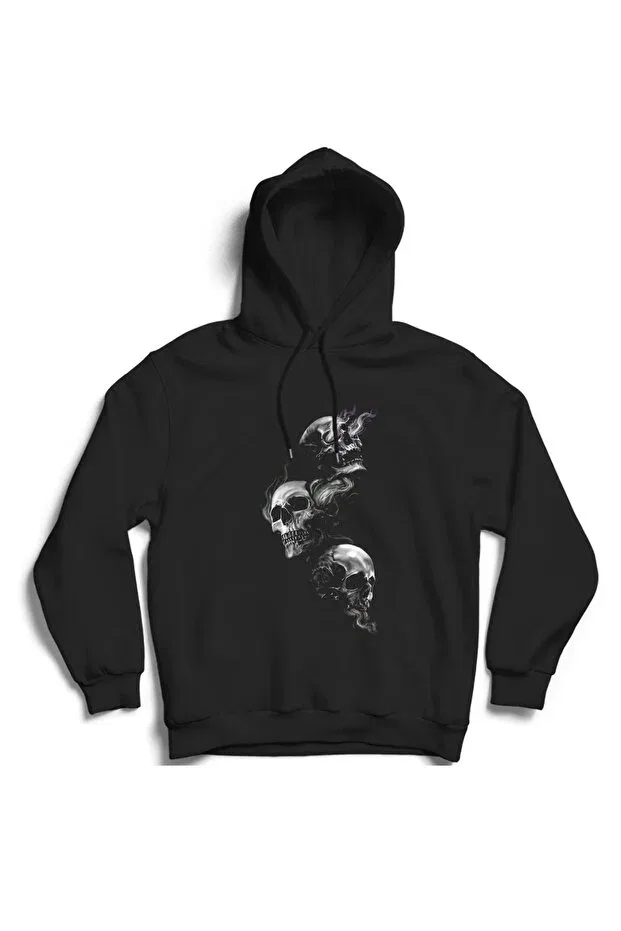 Детское худи с принтом 3 Skulls, Three Skulls, Gothic Hooded Sweatshirt Hoodie The Fame, Black