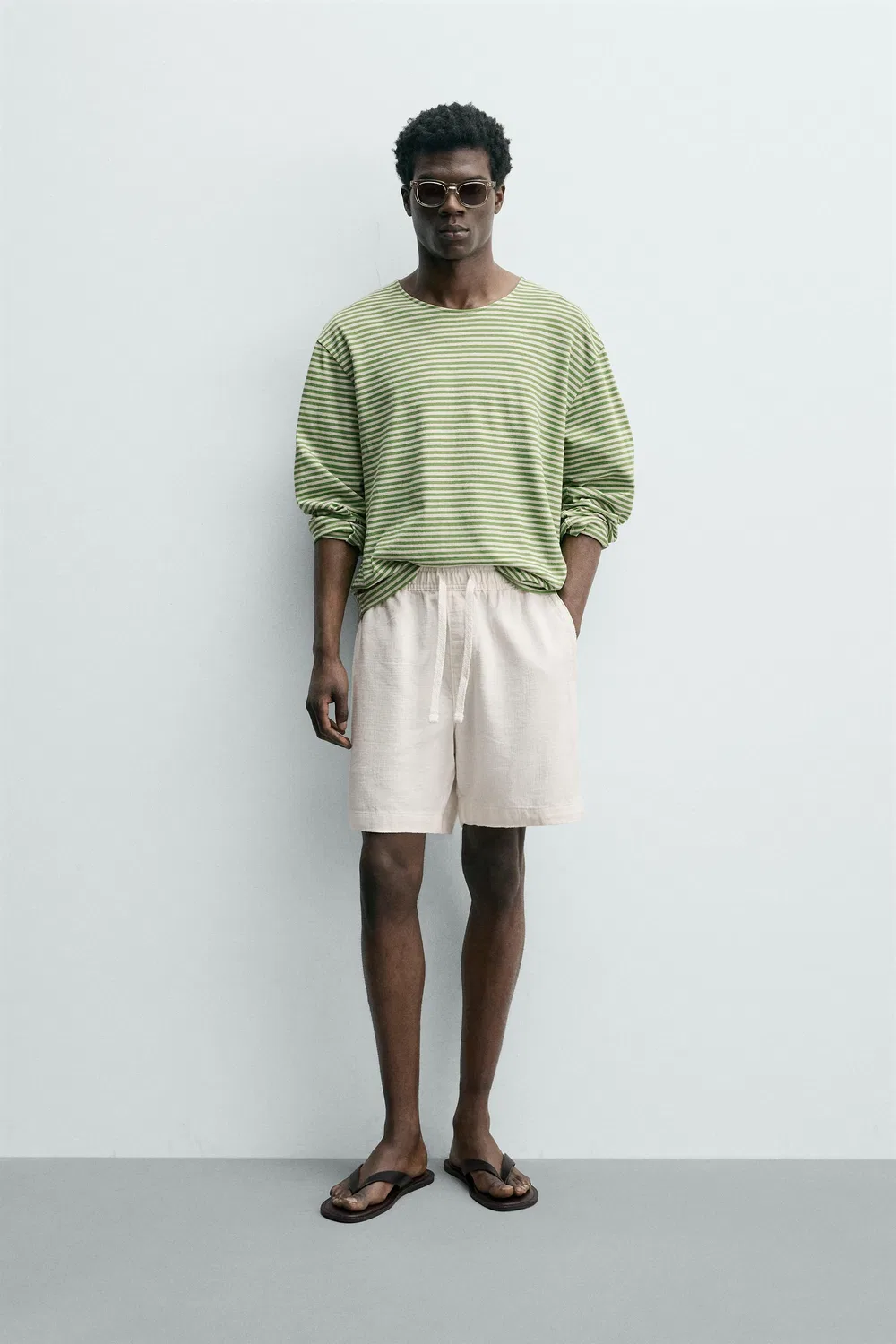 Текстурированные бермудские шорты стандартного кроя ZARA, Oyster-White