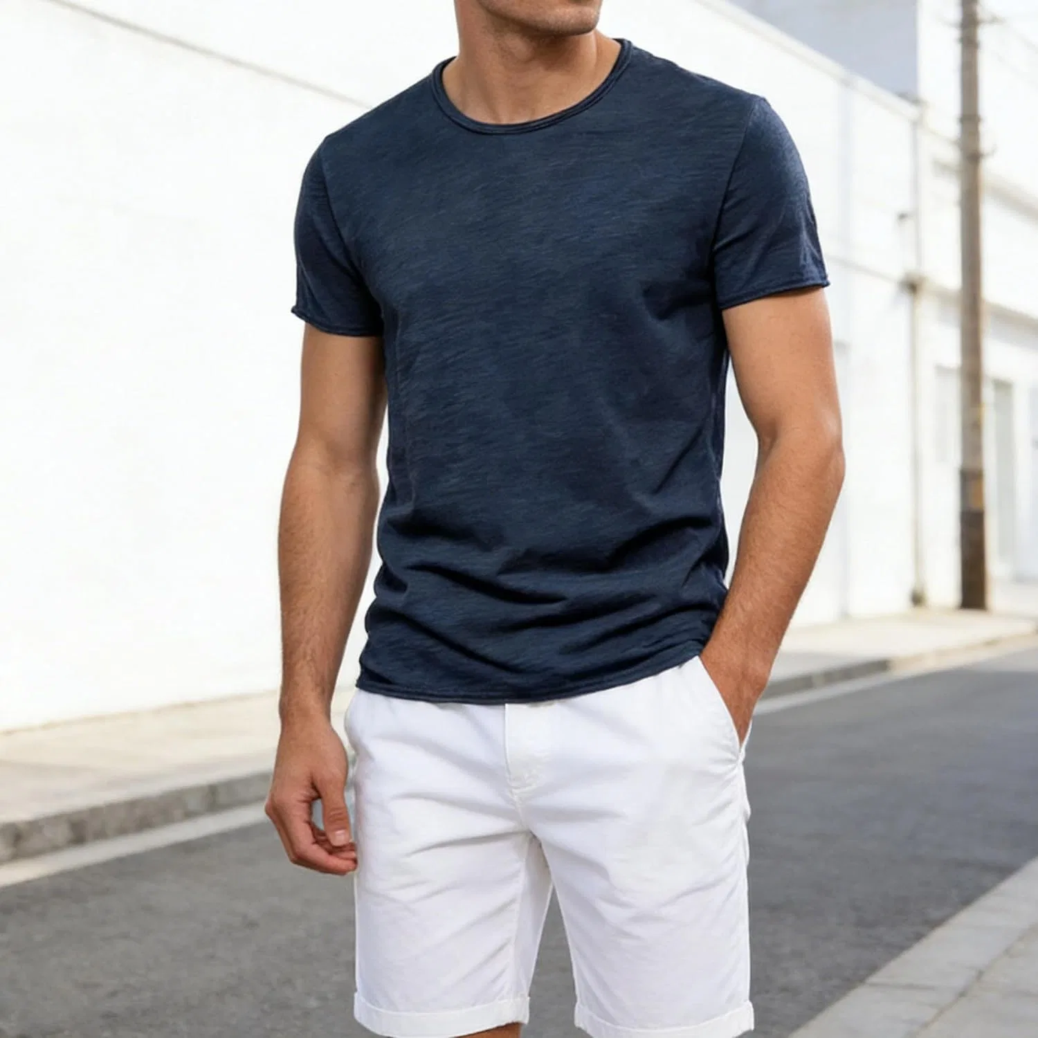 Мужская футболка с V-образным вырезом из смесового хлопка, Navy Blue — фото 3