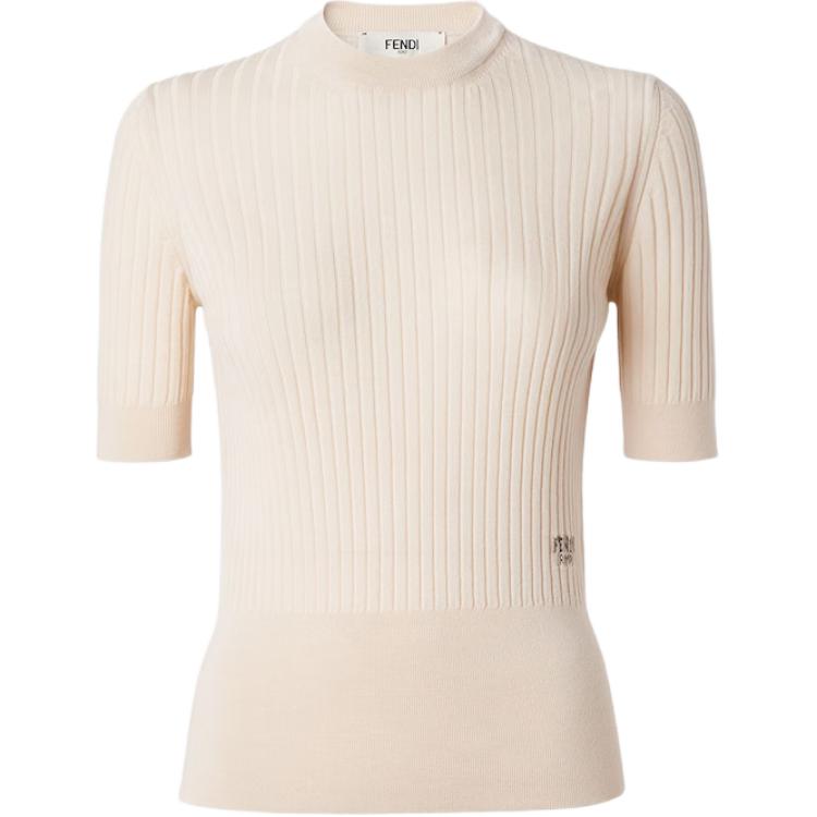 

Рибленый свитер с высоким воротником FENDI, бежевый