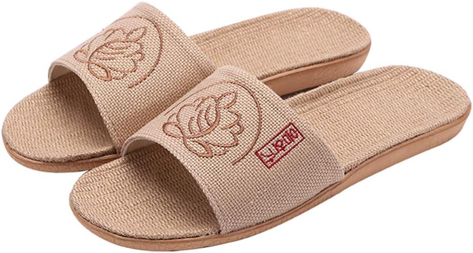 

Тапочки Hwayslon Flax Унисекс Лен Летние Пляжные Обувь Легкие Нескользящие Домашние Тапочки Дышащие Сандалии, коричневый