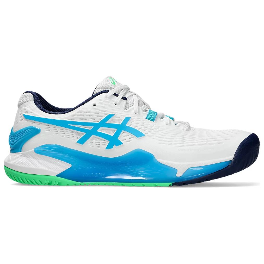 ASICS Gel Resolution 9 White Digital Aqua в бело-голубом цвете, цвет White/Blue — фото 2