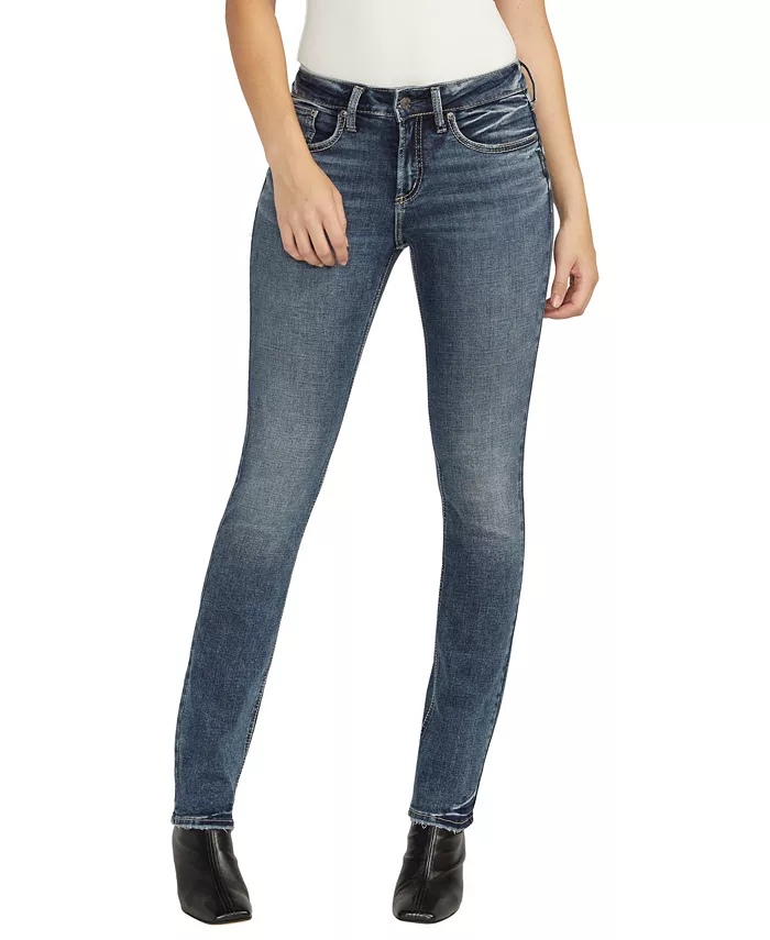 

Женские джинсы Suki Mid Rise Straight Leg Silver Jeans Co., синий