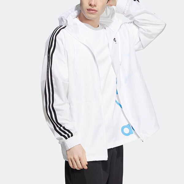 Куртка Men's adidas neo Stripe Logo Zipper Hooded Jacket White, белый — фото 4