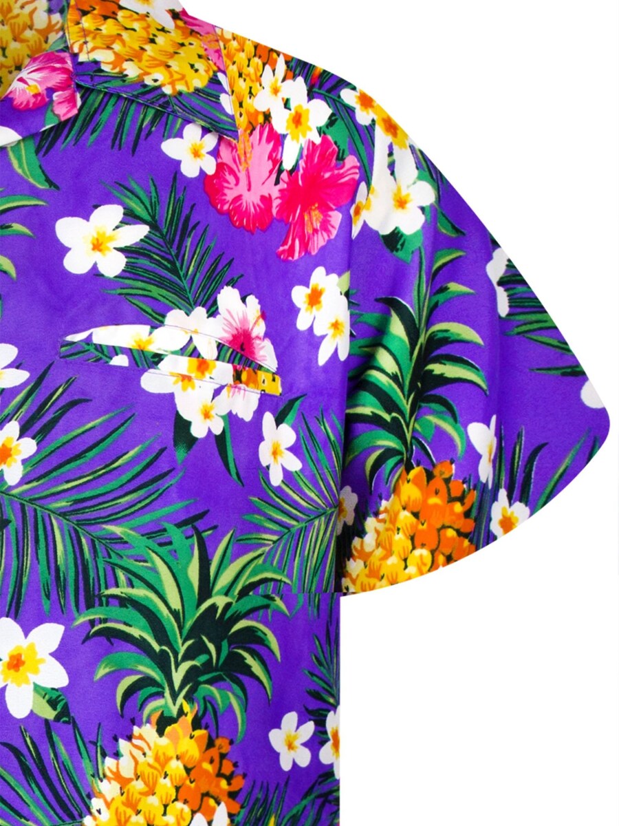 Рубашка на пуговицах классического кроя King Kameha Pineapple Flowers, фиолетовый — фото 4