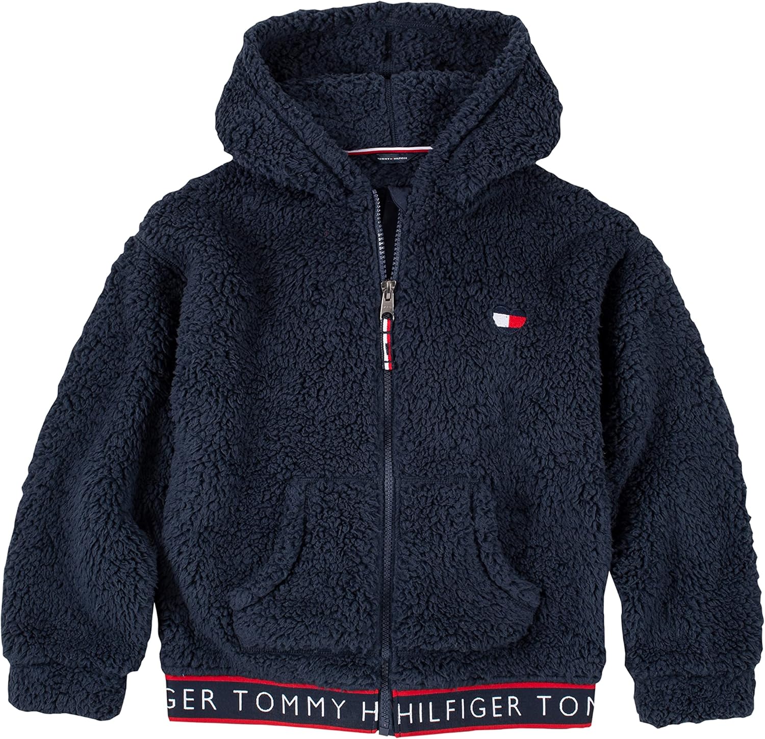 

Толстовка Tommy Hilfiger для девочек с длинным рукавом, флисом, на молнии, с капюшоном и передними карманами, Navy Sherpa