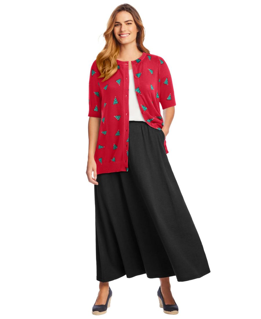 

Женский кардиган Within Perfect с рукавами до локтя Woman Within, Vivid red trees