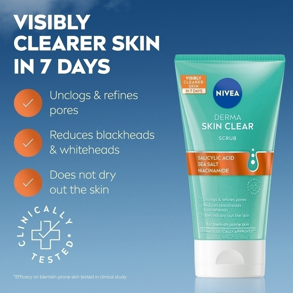 Derma skin clear отшелушивающее очищающее средство для лица Nivea, 150 мл — фото 2