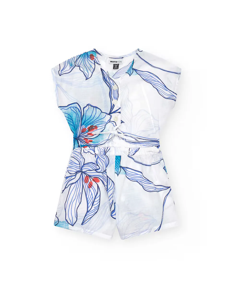 

Короткий девичий комбинезон с эластичной талией и цветочным принтом Tuc tuc, белый