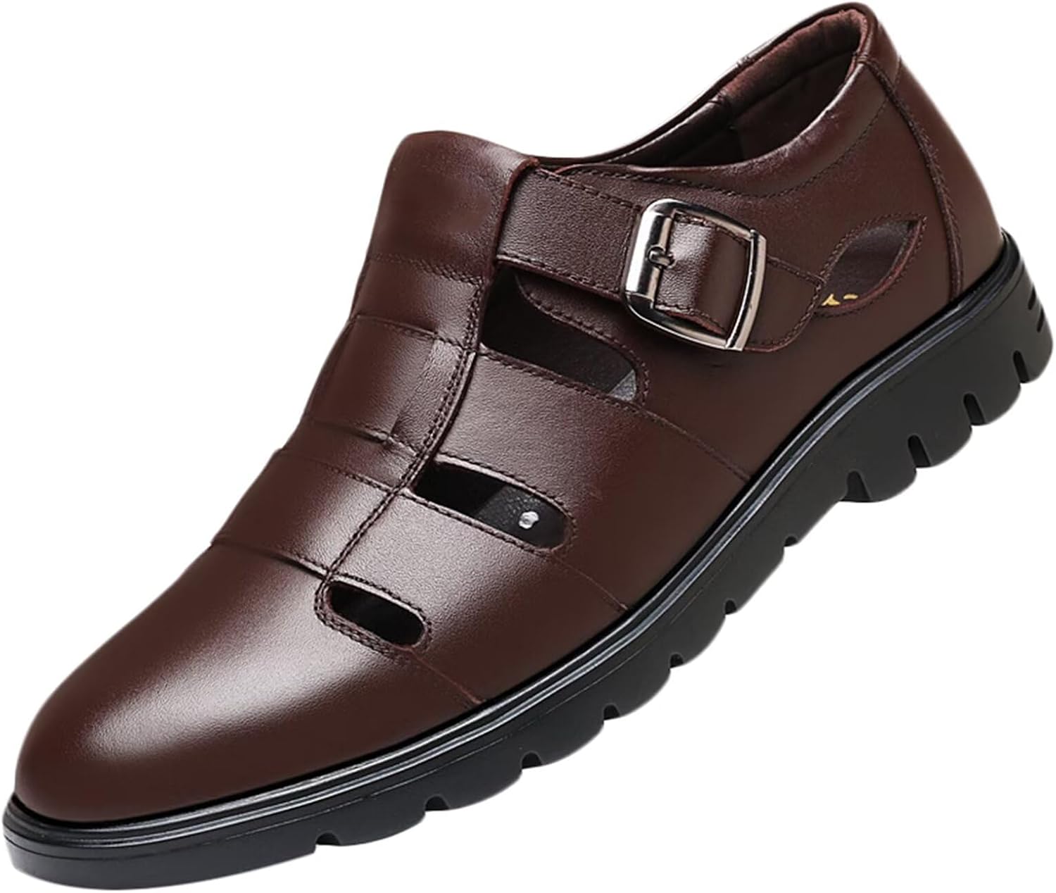 

Мужские кожаные сандалии-рыбацкие с закрытым носком HNVAVQ, летние сандалии для прогулок, вождения и пляжа, коричневый