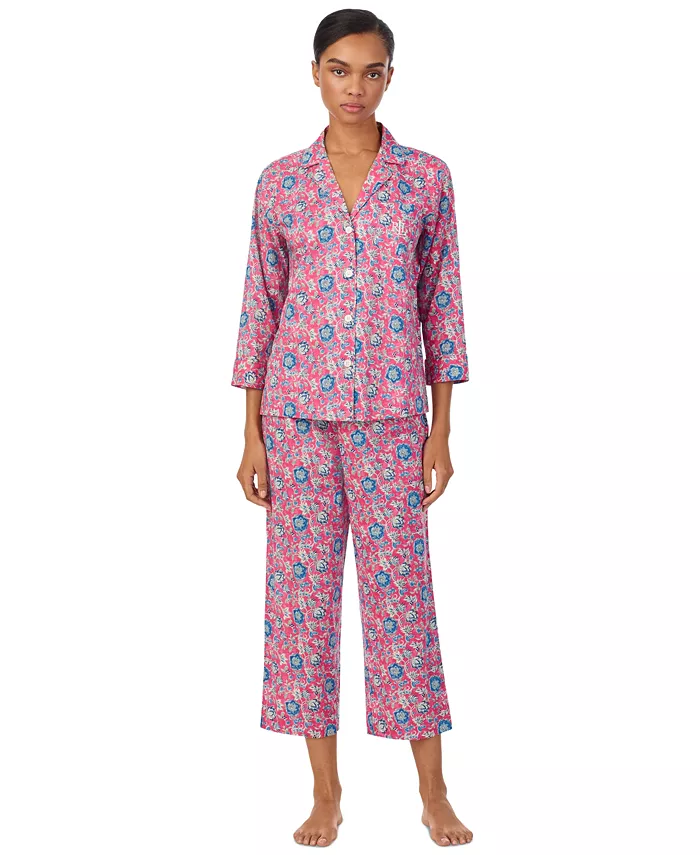 

Женский укороченный комплект пижамы с рукавом 3/4 Lauren Ralph Lauren, красный