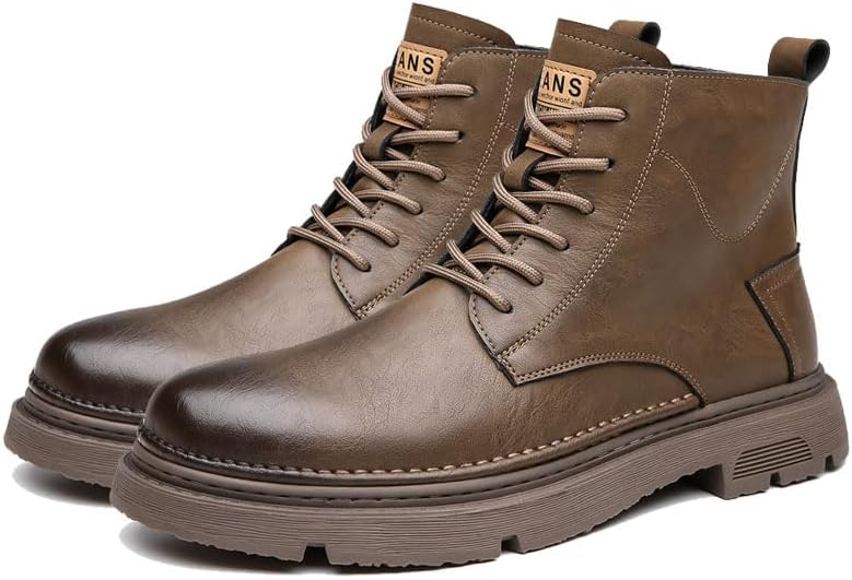 

Мужские кожаные байкерские боевые ботинки с ремешками, винтажные с круглым носком, подошвой с протектором, ботинки Чукка до щиколотки, повседневные, водонепроницаемые, оксфорды для работы и торжественных случаев Odipon, коричневый