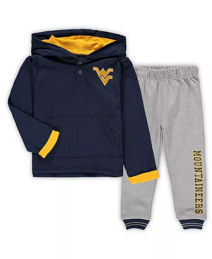 Детский комплект для мальчиков: худи и брюки West Virginia Mountaineers с принтом маков, цвет темно-синий/серый меланж Colosseum — фото 2