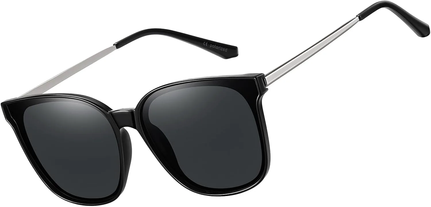 

Женские поляризованные солнцезащитные очки HAOLOTA с защитой от УФ-излучения, увеличенного размера «кошачий глаз», легкие и модные, A01 Black Frame Grey Lens