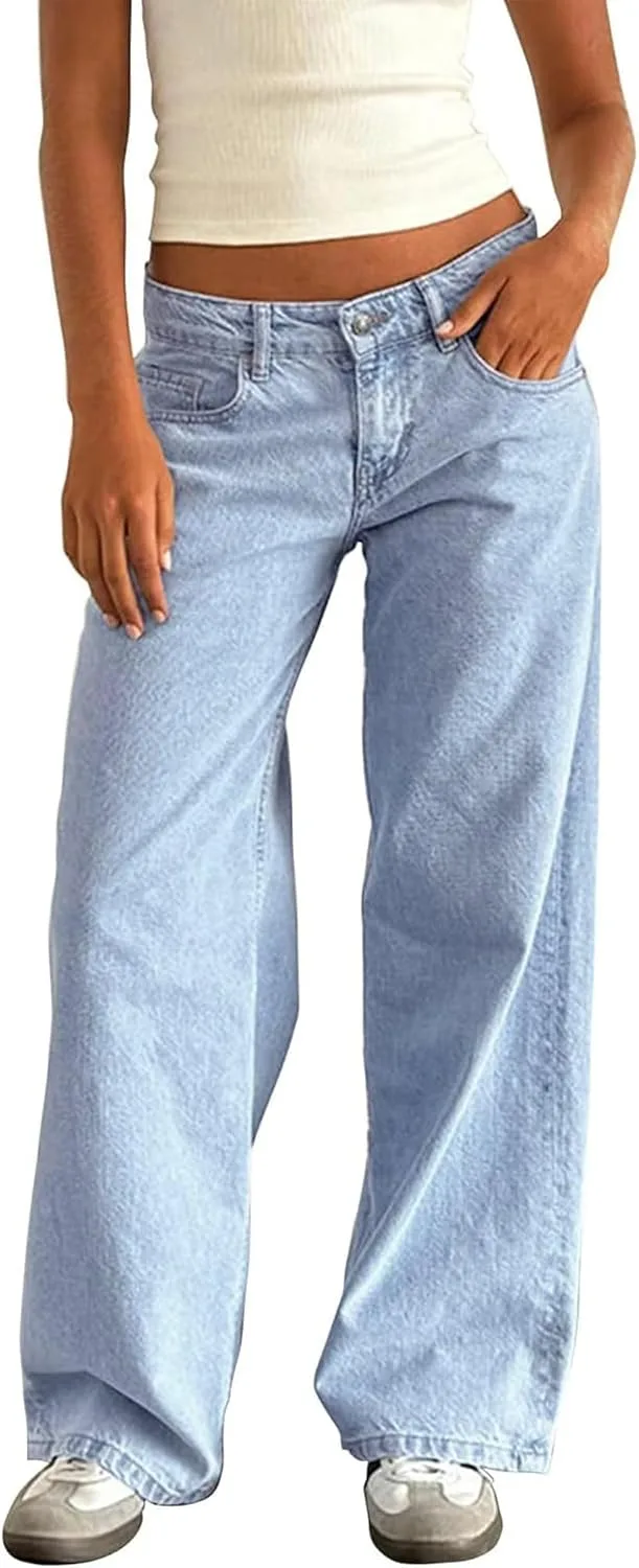 

Женские джинсы с низкой посадкой, широкие прямые, casual Flvsun