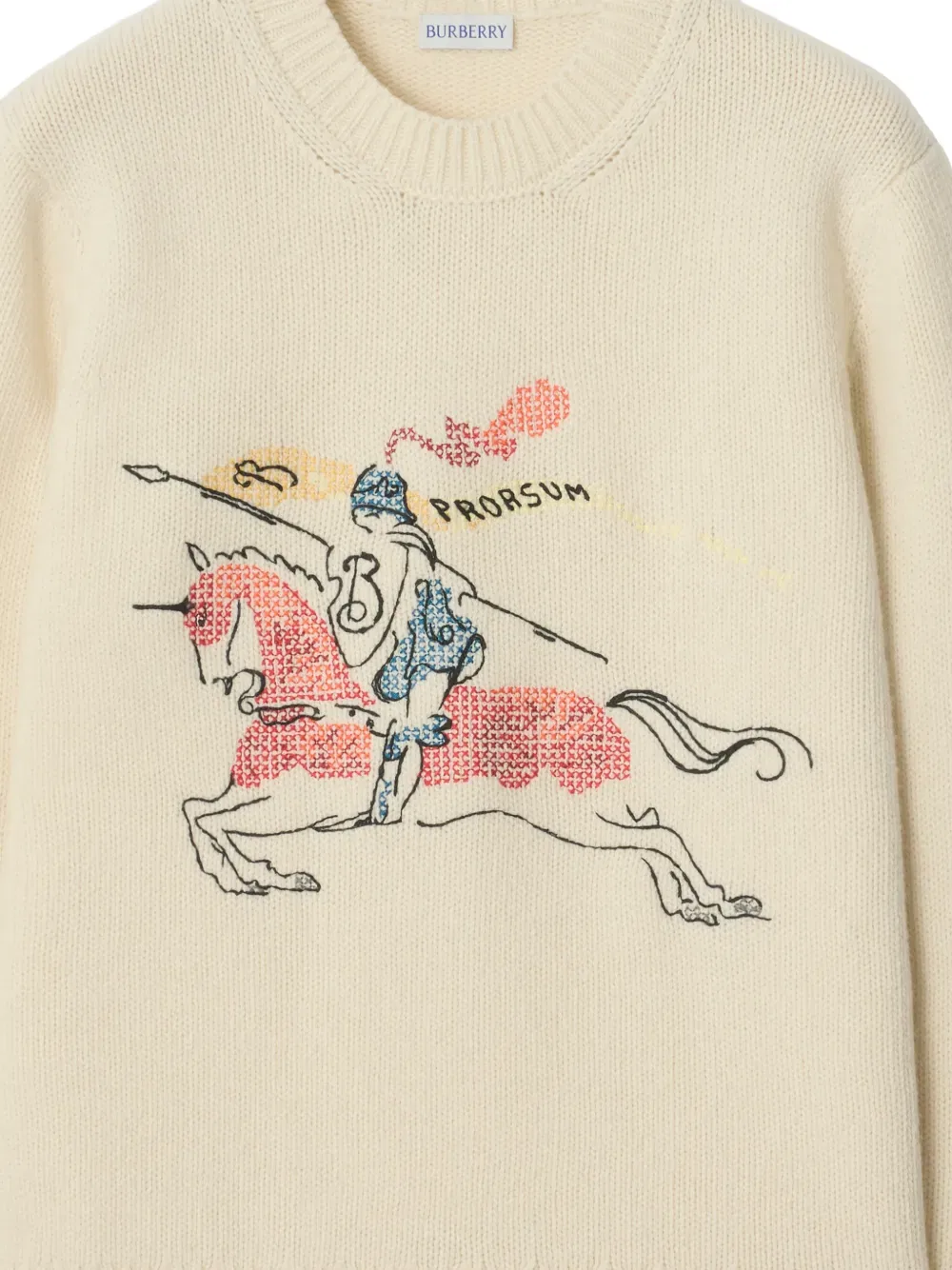 Свитер для верховой езды, вышитый крестиком Burberry, нейтральный — фото 2
