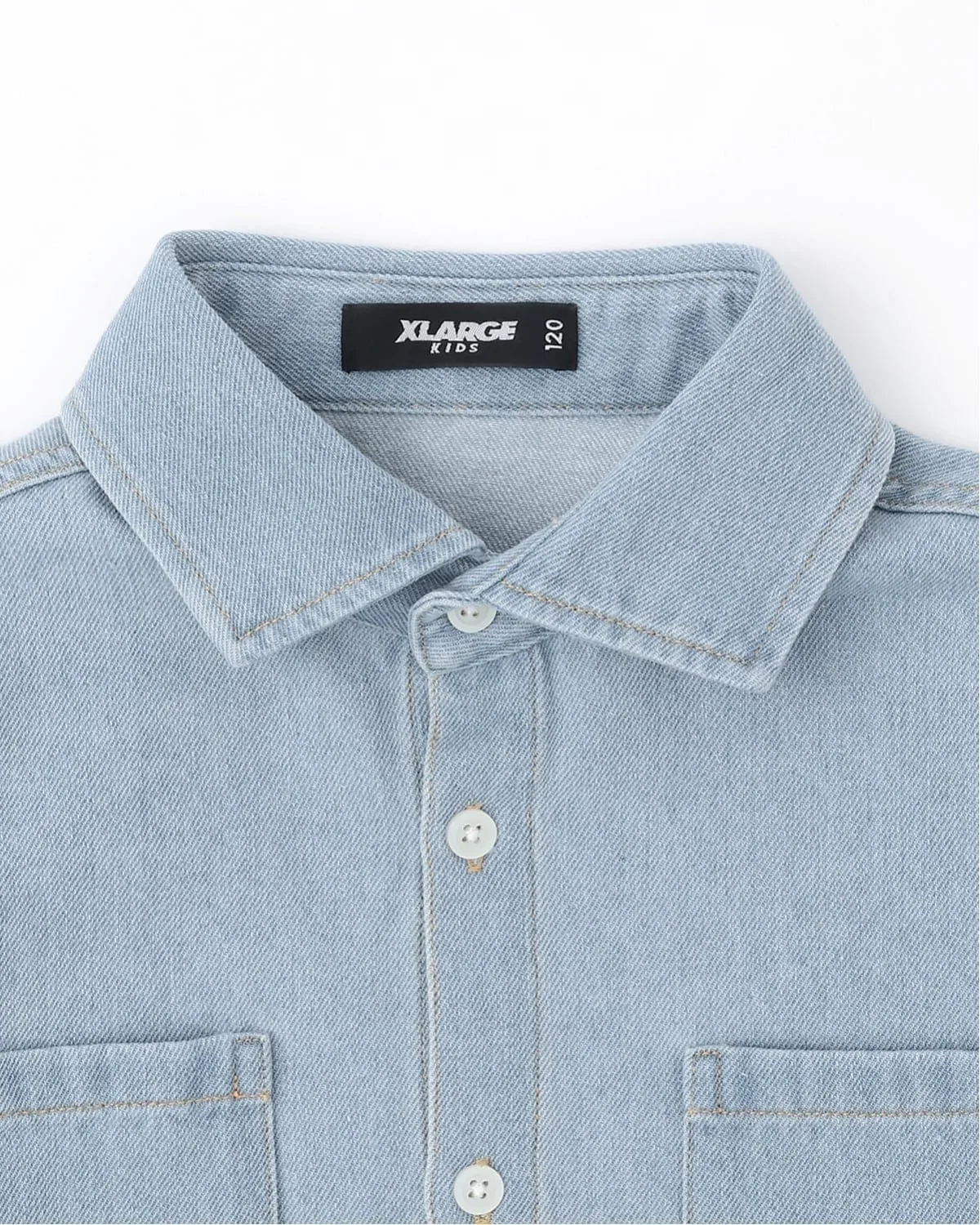 Джинсовая рубашка с длинными рукавами и нашивкой с логотипом XLARGE KIDS, Light Blue — фото 3