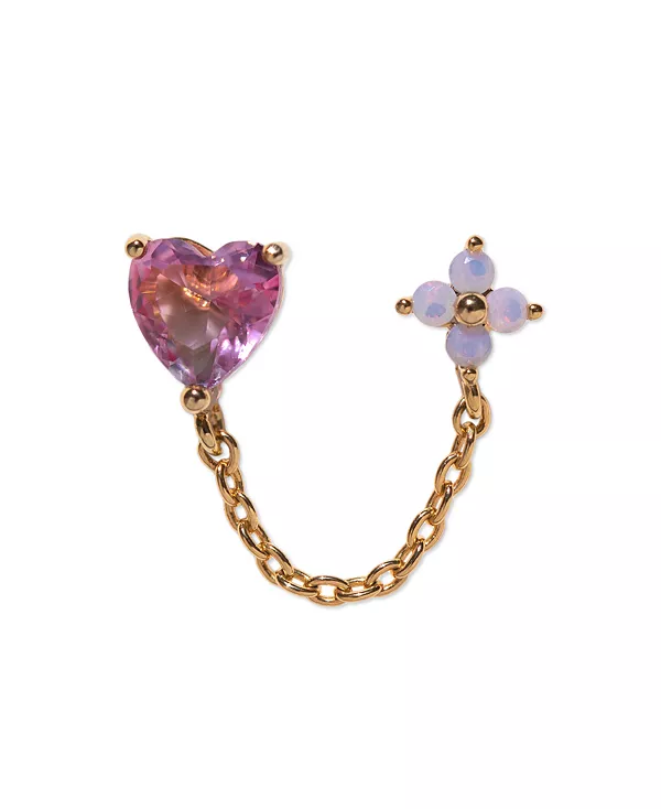 

Позолоченные серьги в стиле пирсинга с двумя кристаллами «Цветы любви» Girls Crew, gold