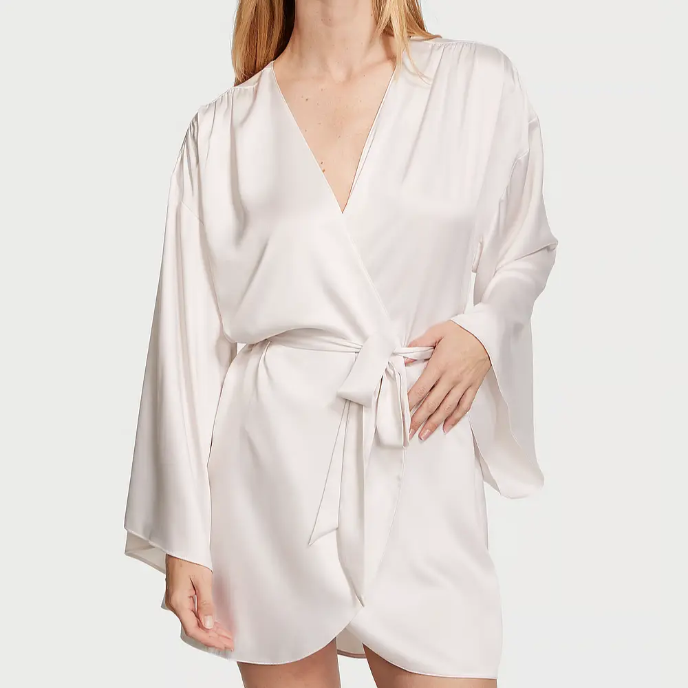 Блузка невеста с отделкой атласная короткая пижамный халат женский Coconut White Victoria's Secret, Coconut White/Coconut White — фото 2
