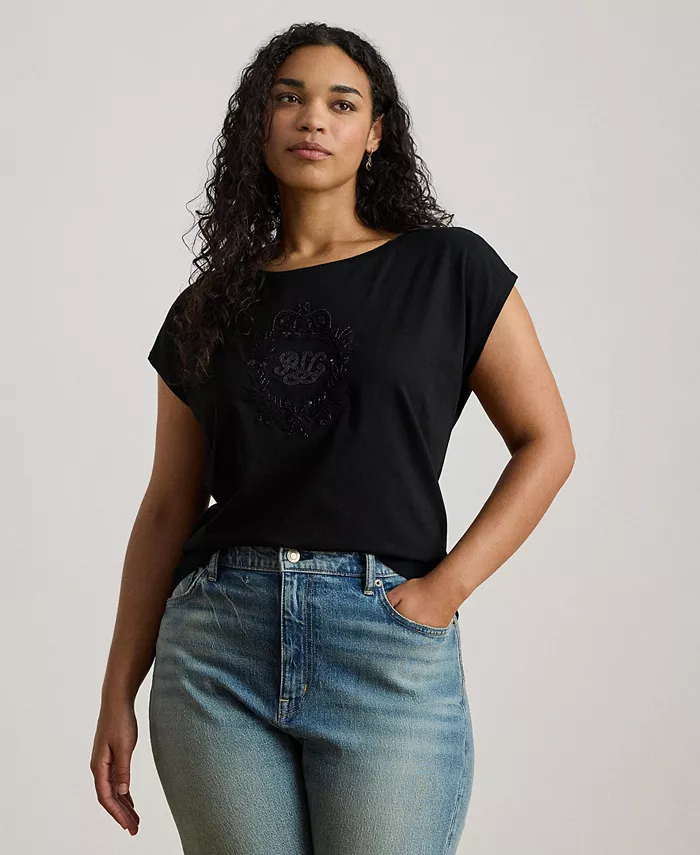 

Футболка Plus Size с пайетками и аппликацией из джерси Lauren Ralph Lauren, черный