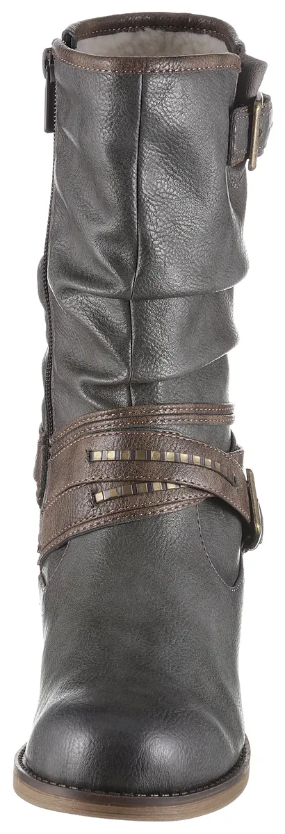 Зимние ботинки Mustang Shoes с декоративными пряжками на голенище с напуском, цвет Graphit-Used — фото 4