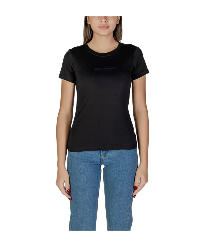 

Черная хлопковая женская футболка весна/лето Calvin Klein Jeans, черный
