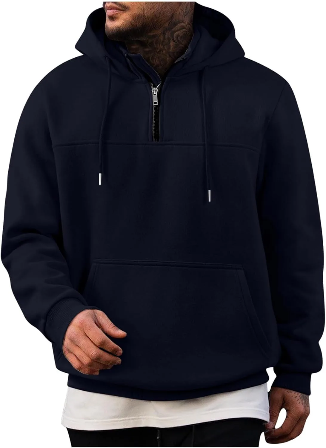 

Мужская худи с четвертью молнии Big and Tall Casual Pullover Oversized Slim Fit с карманом