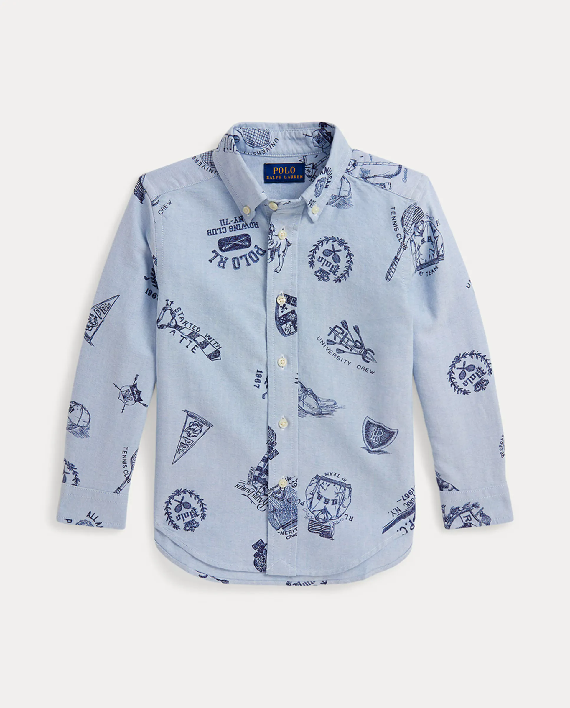 

Детская хлопковая рубашка Oxford с принтом Polo Ralph Lauren, светло-голубой