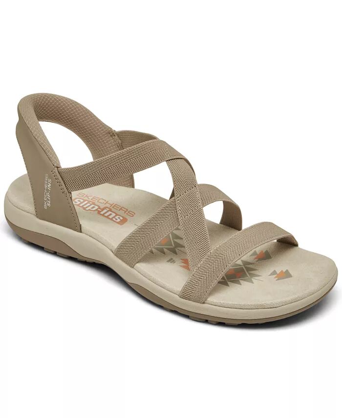Женские слипоны: Reggae Slim - Stretch Flex Спортивные сандалии для ходьбы от Finish Line Skechers, коричневый/бежевый
