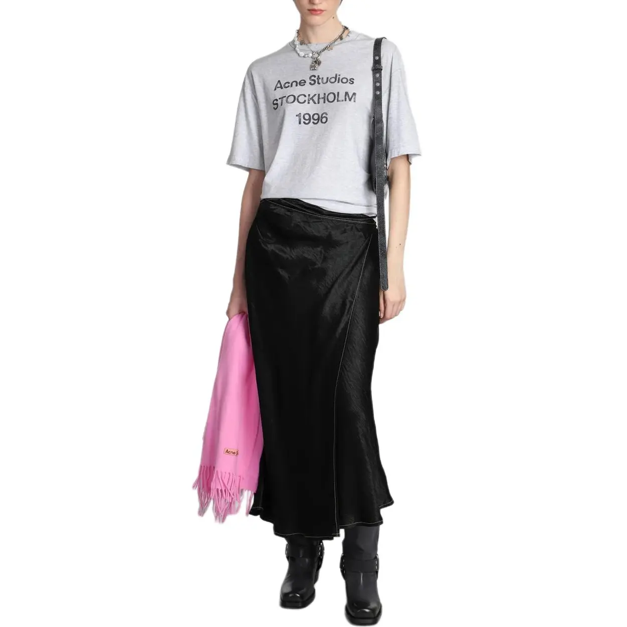 Футболка с рукавом дроп-шоулдер женская серая Acne Studios — фото 4