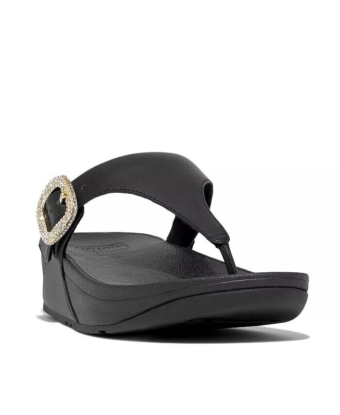 Женские кожаные сандалии Lulu с пряжкой и кристаллами на носке FitFlop, черный