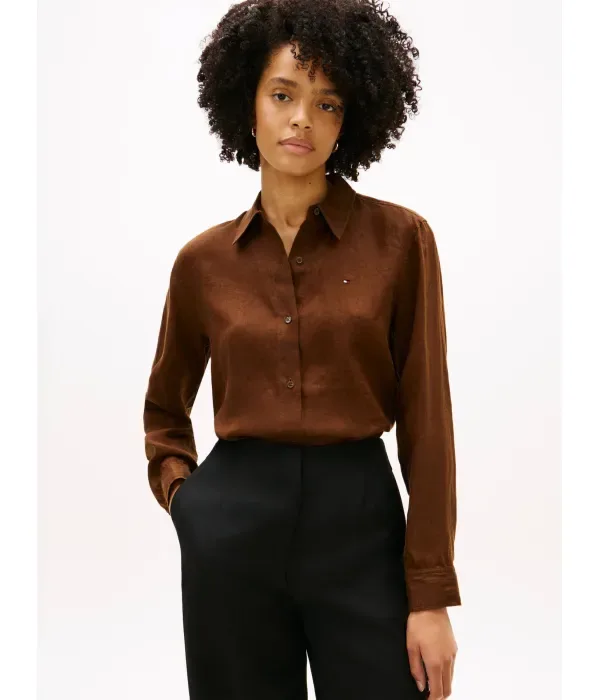 Льняная рубашка relaxed fit Tommy Hilfiger, коричневый