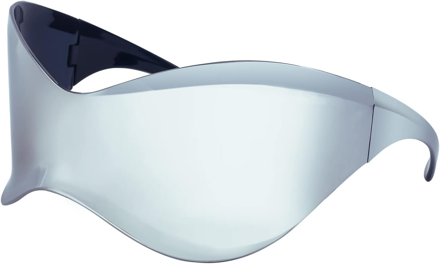 

LJCZKA Футуристические солнцезащитные очки большого размера в стиле Y2k для мужчин и женщин, облегающие, модные, как маска-щит, стильные солнцезащитные очки для женщин, Silver