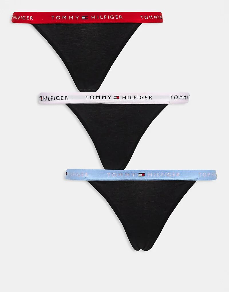 

3 пары стрингов черного цвета с красным, розовым и синим поясом Tommy Hilfiger