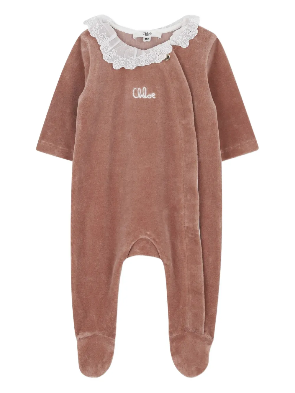 Бархатная пижама с кружевным воротником Chloé Kids, розовый — фото 4