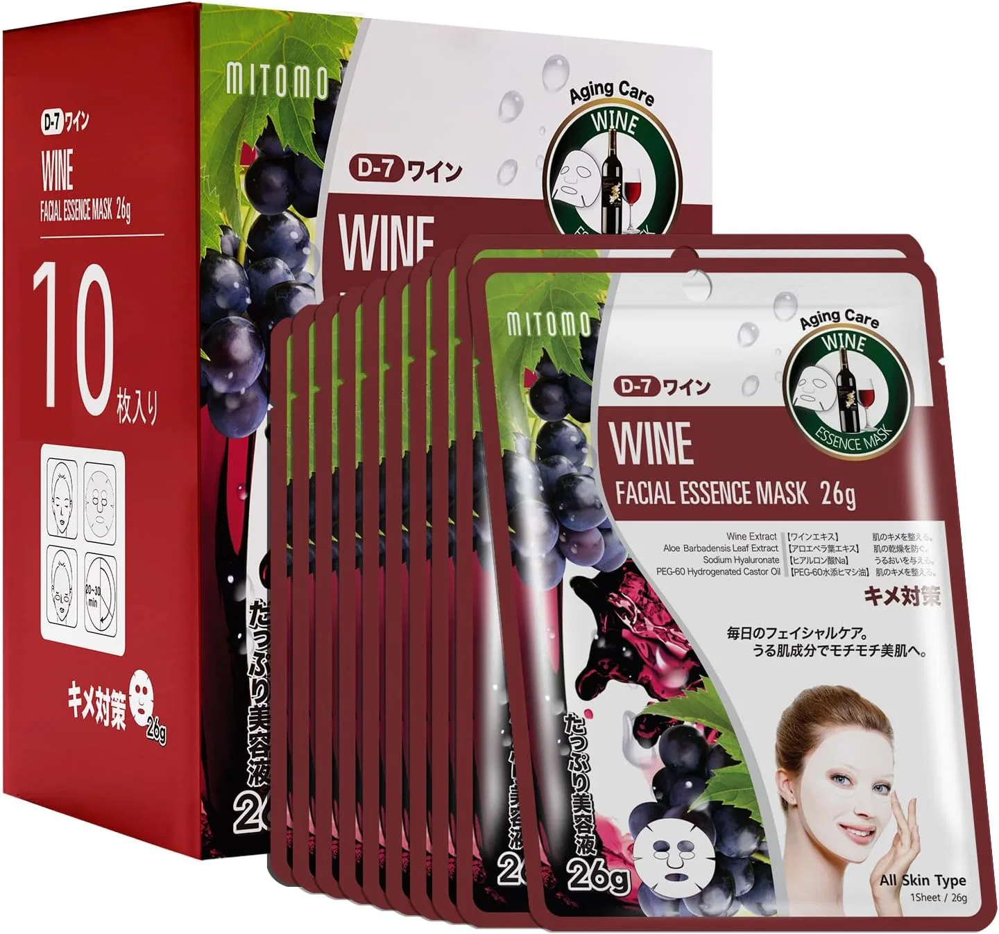 Эссенция Mitomo Skincare — Тканевая Natural 512 Wine Facial Essence Mask, 400 г
