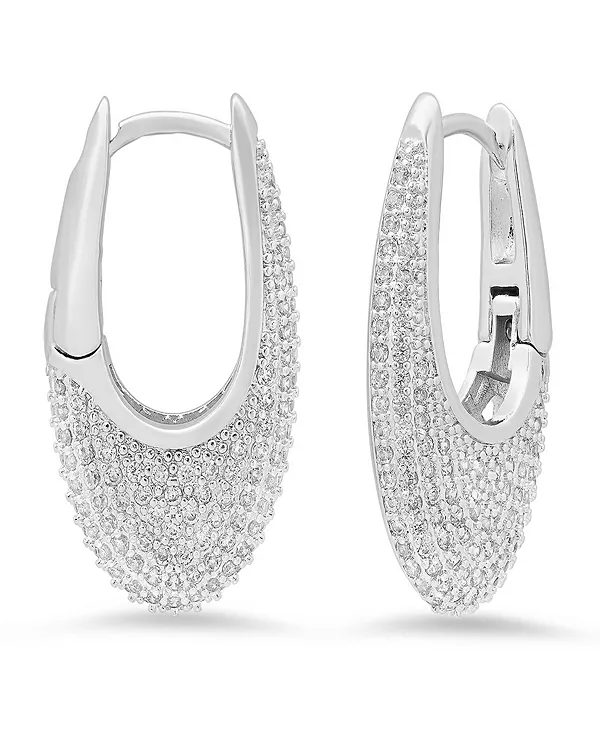 

Женские серьги-хагге из латуни с покрытием из 18-каратного белого золота и имитацией бриллиантов овальной формы Steeltime, silver